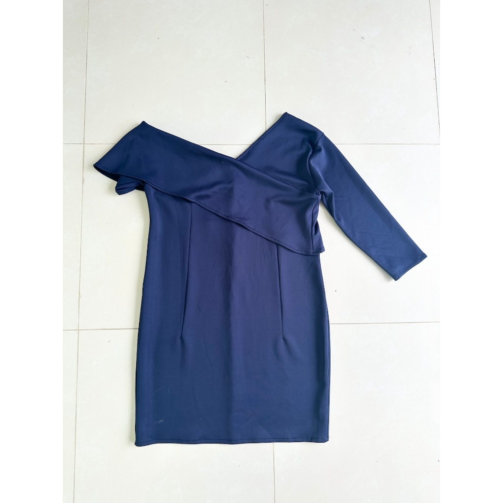 DRESS ASYMETRIS BIRU PARTY BODYCON DRESS BIGSIZE