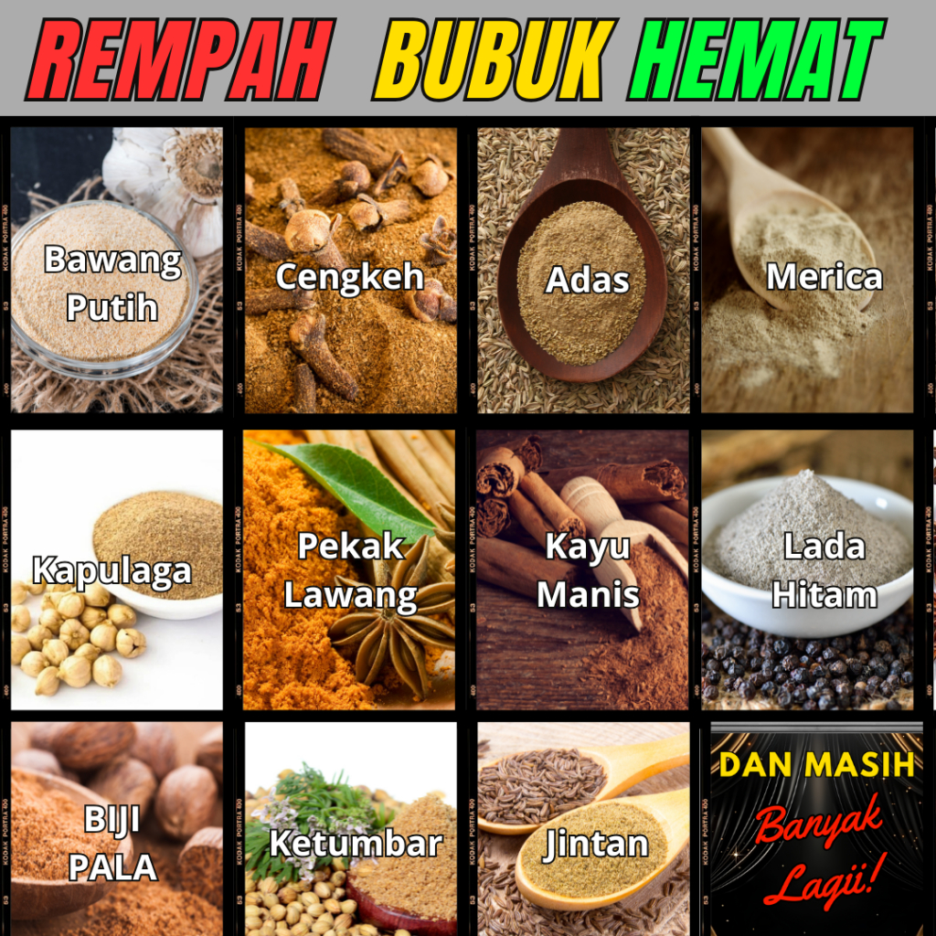 

Rempah BUBUK murni - Adas, Pala, Jintan, Bunga lawang, Bawang Putih, Ketumbar, Merica, Lada Hitam, Kunyit, Kapulaga, Cengkeh, Kayu Manis,Paprika, Daun Kelor, Daun jati cina, Dll