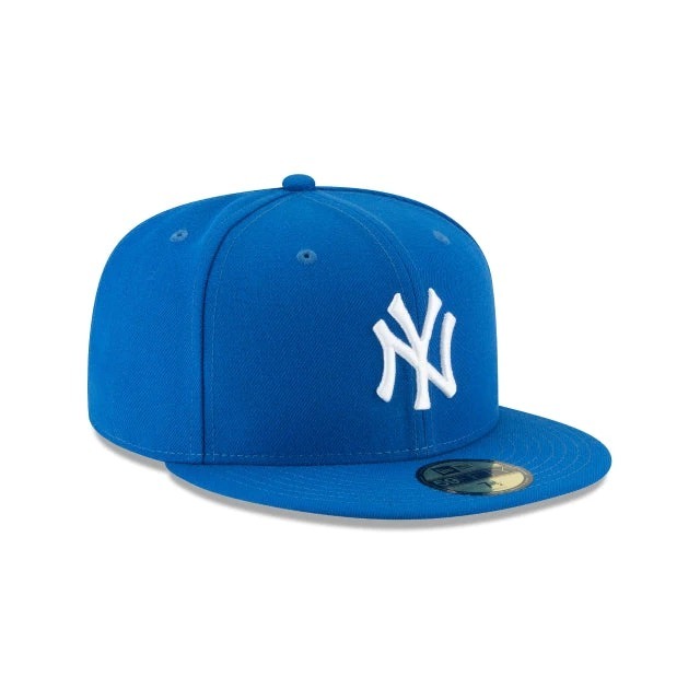 Topi Snapback Fitted NY New York Yankees Blue White Basic Bordir Fitted Build Up Caps Aksesoris Pria