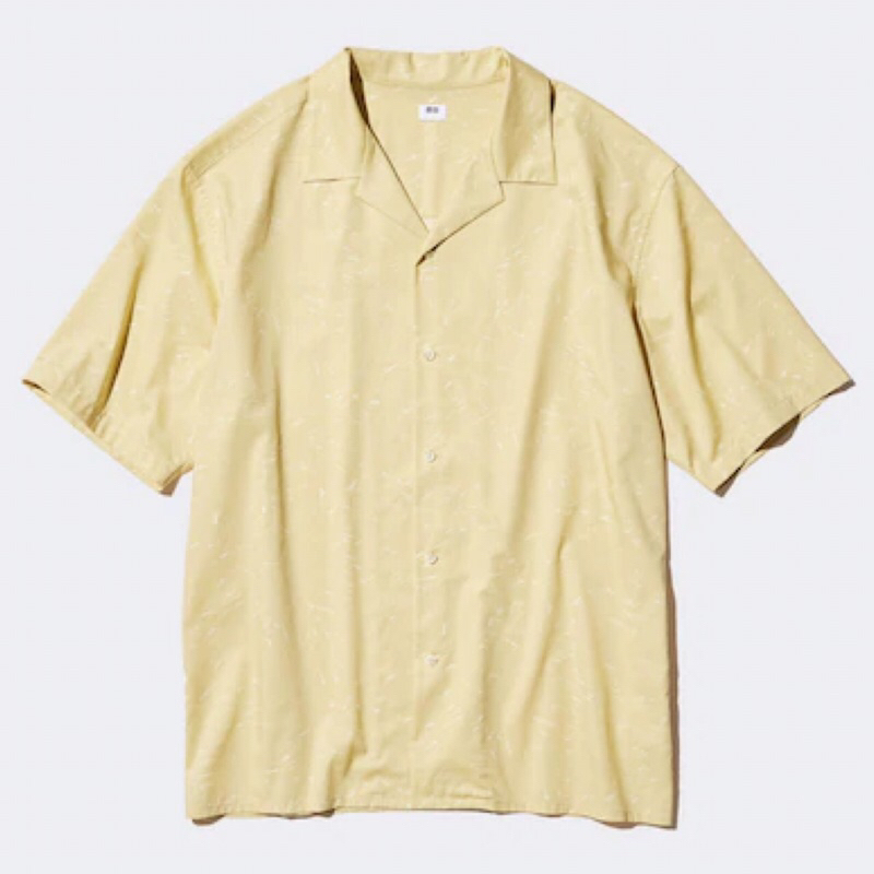 UNIQLO Men Shirt Kemeja Pria Katun Modal Kerah Terbuka Yellow