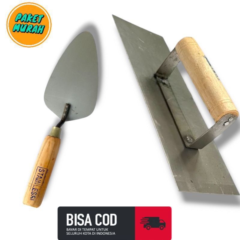 PAKET 2 PCS Raskam Acian penghalus Tembok Dan Sendok Semen Stainless - Raskam Plat Baja Dan Cetok