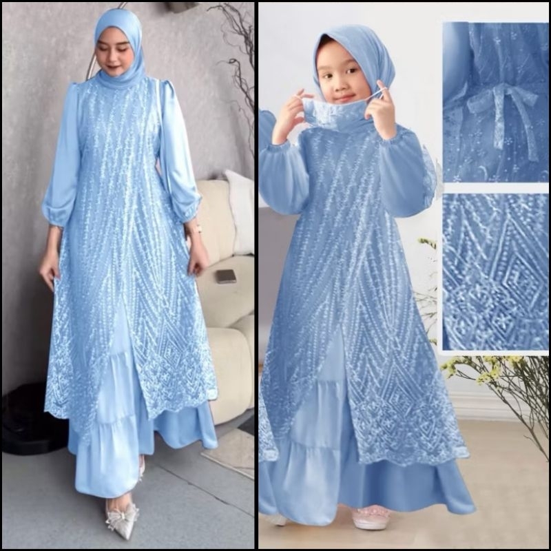 (NEW) ELINA DRESS - BAJU MAXY MAXI DRESS GAMIS BRUKAT BROKAT LAPIS FULL SATIN IBU ANAK WANITA DEWASA