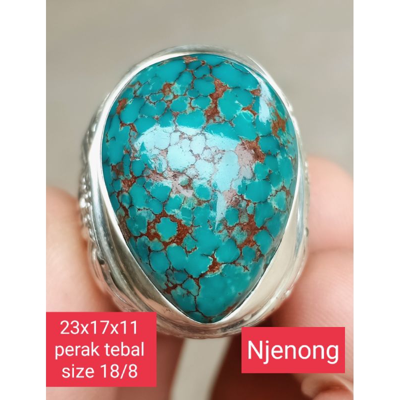 Natural pirus urat merah mesir beras wutah njenong ring perak ukir tebal