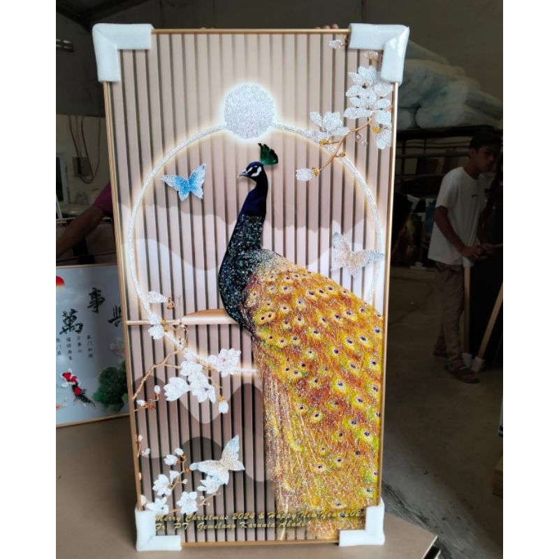 lukisan Porcelain Painting 5D Diamond gambar merak