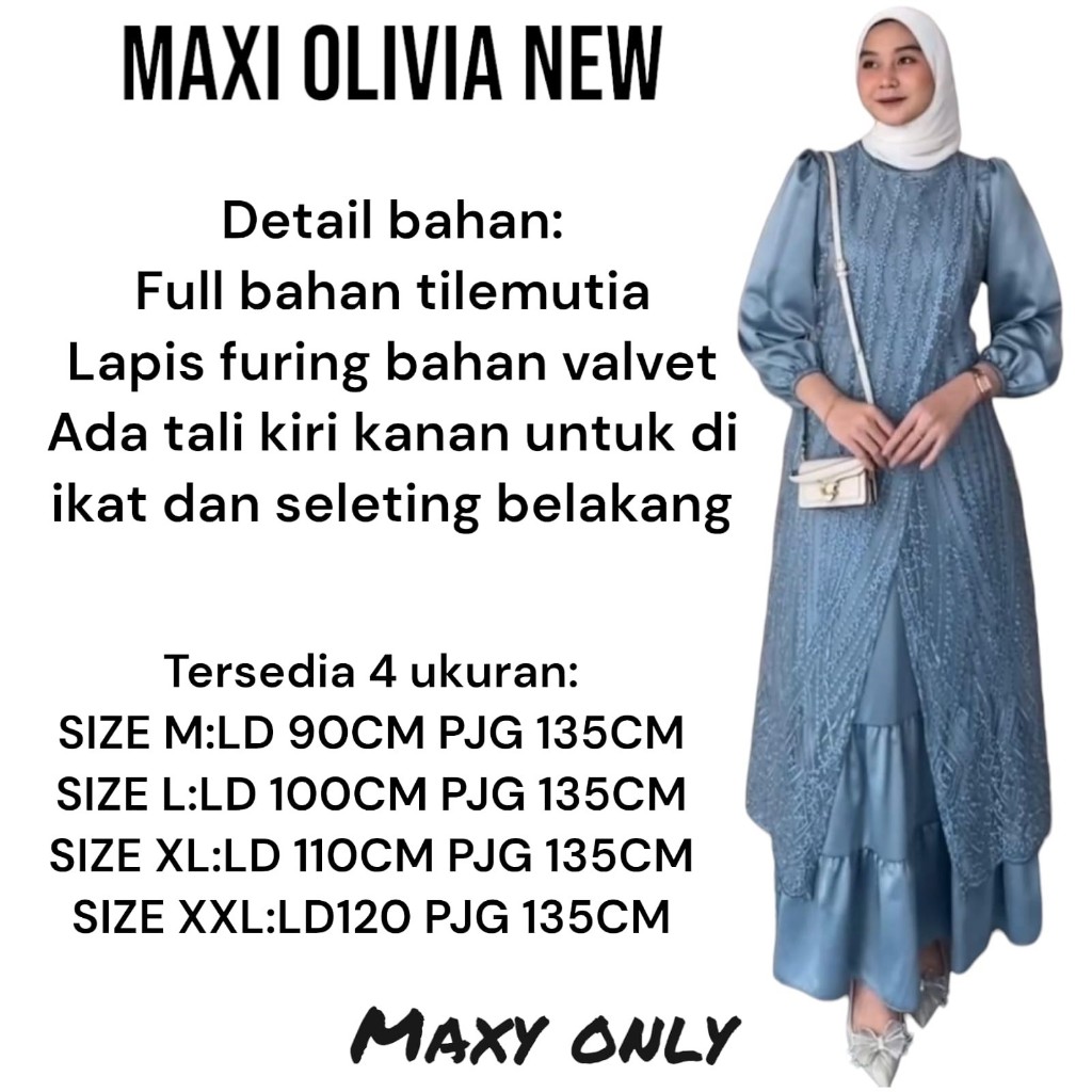 Dyllon Fashion - Maxi Olivia -Size M-L-XL- Dress Brokat Tile Premium Pesta Muslim - Gaun Muslim Dewa