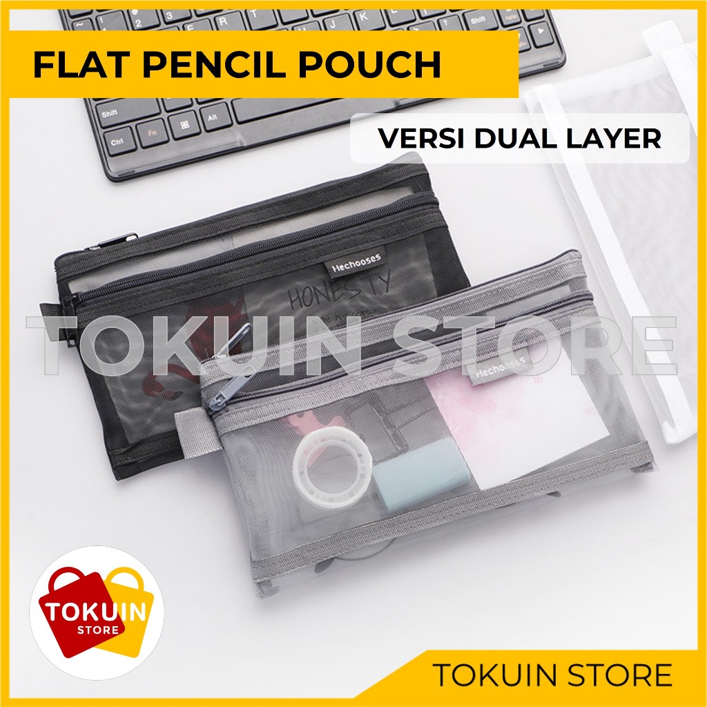 

Kotak Tempat Pensil Pouch Alat Tulis Pencil Case Dual Layer Jaring Transparan