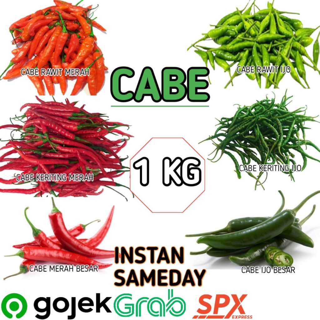 

[1 KG] Bumbu Sayur Cabe Rawit Pedas - Cabe Rawit Ijo - Cabe Merah Keriting - Cabe Ijo Keriting