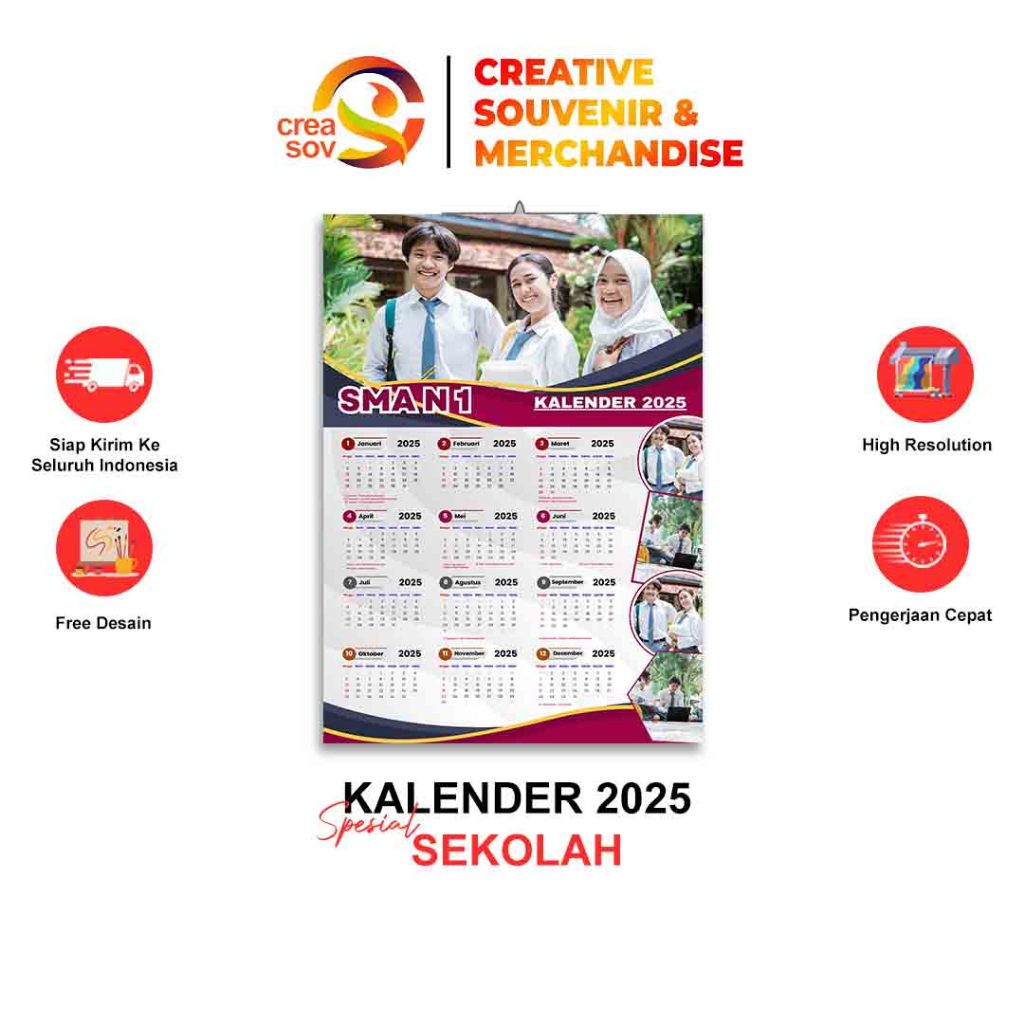 

Creasov - Cetak Kalender Sekolah Custom Kalender Sekolah 1 lembar 12 Bulan A3 Kalender Sekolah Satuan