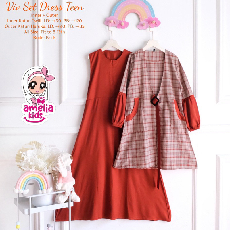 Vio Set Dress Teen Gamis Anak Remaja Tanggung Usia 8-15 Tahun Gamis Anak Model Terbaru Inner dan Out