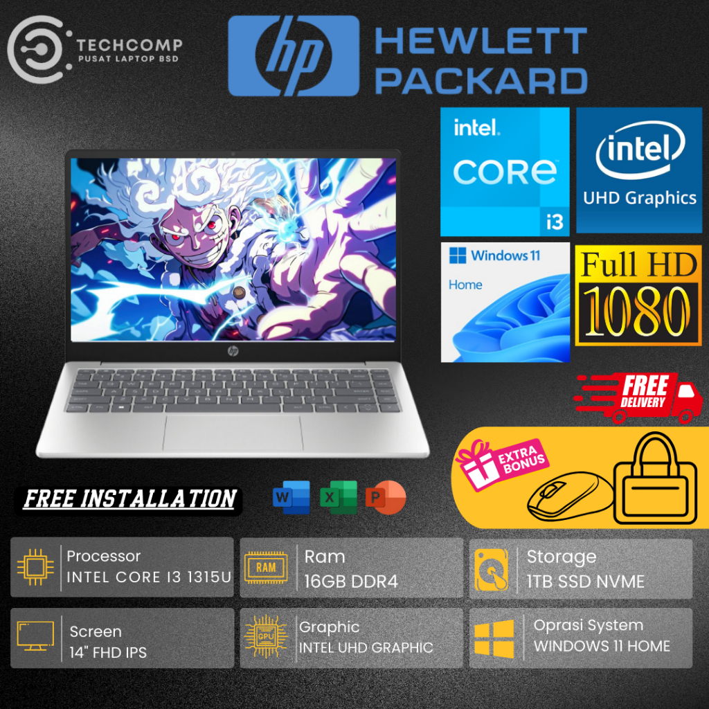 LAPTOP BARU HP 14s INTEL CORE I3 1315U RAM 16GB 1TB SSD WIN11 SILVER OFFICIAL PROMO ORIGINAL