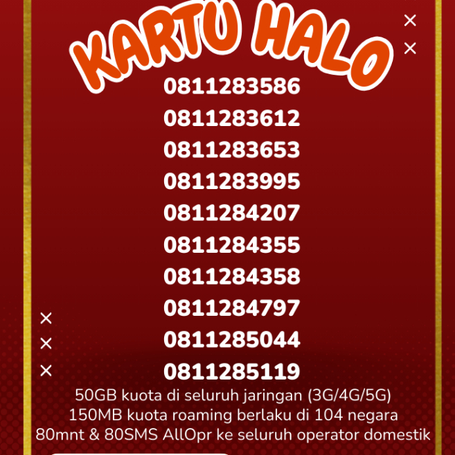 Kuota 50GB  Telkomsel kartu halo 10 digit nomor cantik Nomor langka 17