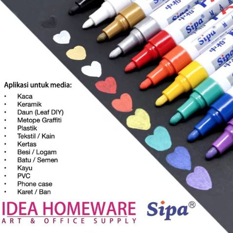 

Spidol Kain Permanen Metalik Ban Kayu Kaca Keramik Kertas Logam Textile SIPA SP110 Tahan Air Oil Base-ink Harga Satuan Metallic