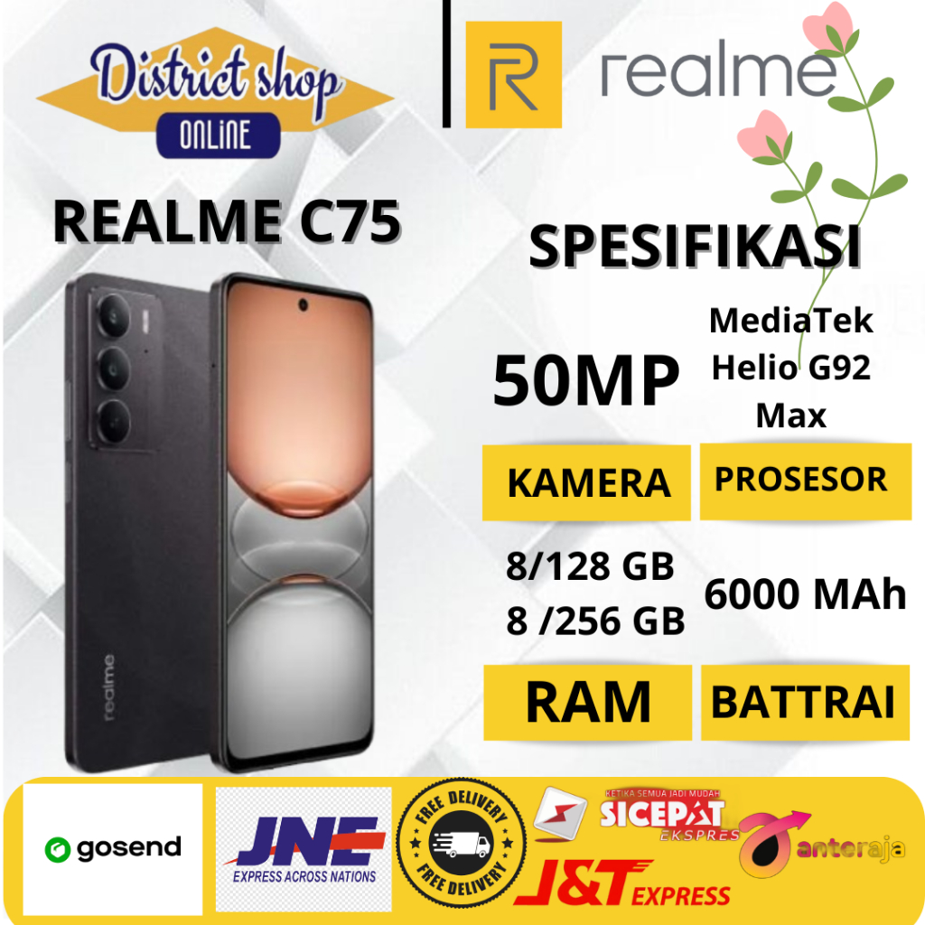 Realme C75 Camera 50MP MediaTek Helio G92 Max Battrai 6000 Mah Ram 8/128gb 8/256gb Bergaransi Resmi