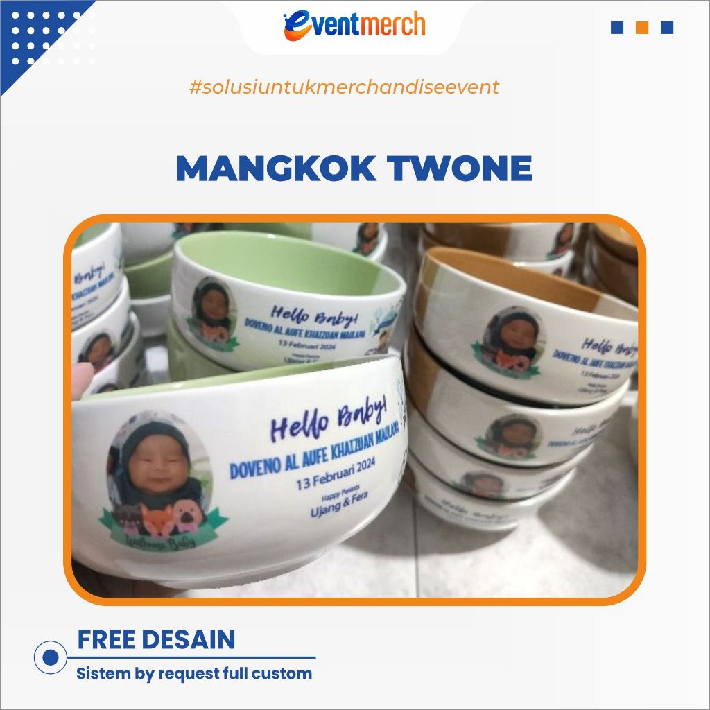 Mangkok Twotone Sablon - Souvenir Mangkok Keramik