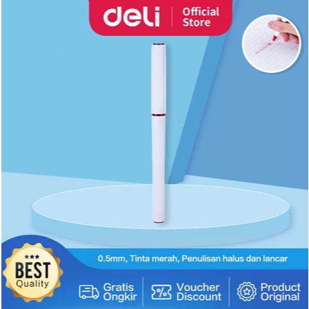 

Deli Gel Pen / Pulpen Gel 0.5mm Tinta Merah Desain Elegan Penulisan Halus A55