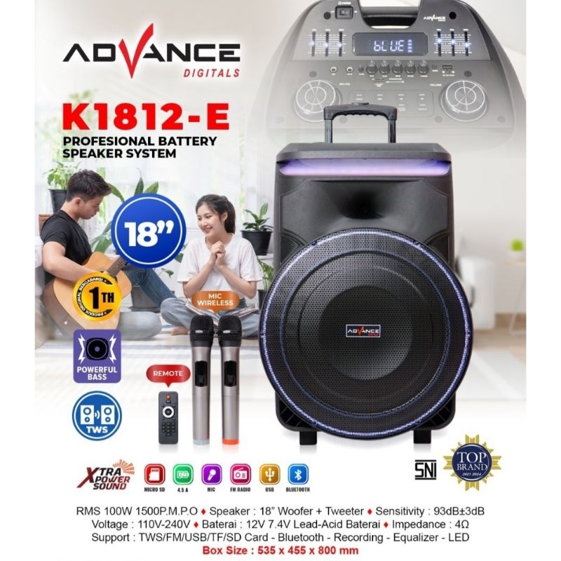 ADVANCE SPEAKER PORTABLE TROLI BLUETOOTH 18 INCH K-1812E