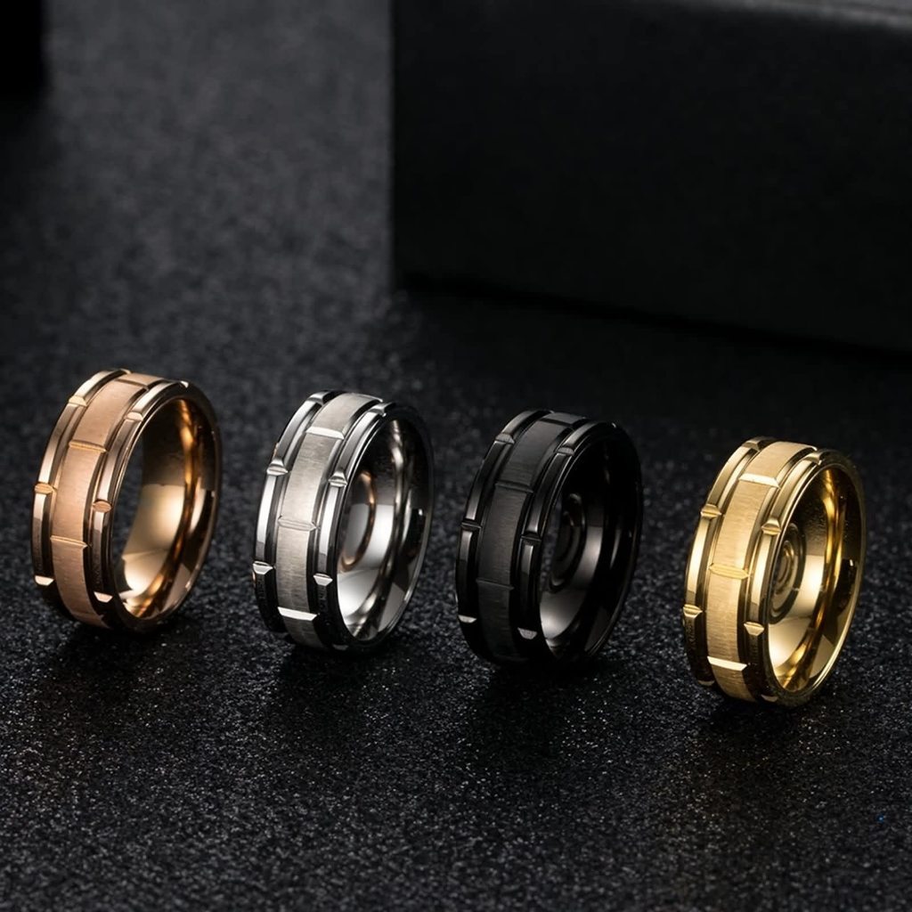 Cincin Titanium Motif Susun Bata Black Silver Gold Rose Gold / Cincin Stainless Polos Simple Casual 