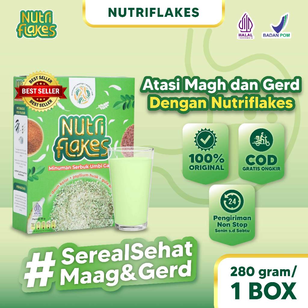 

[BIG SALE] Nutriflakes Sereal Umbi Garut Daun Kelor Untuk Diet Atasi Masalah Asam Lambung Maag GERD