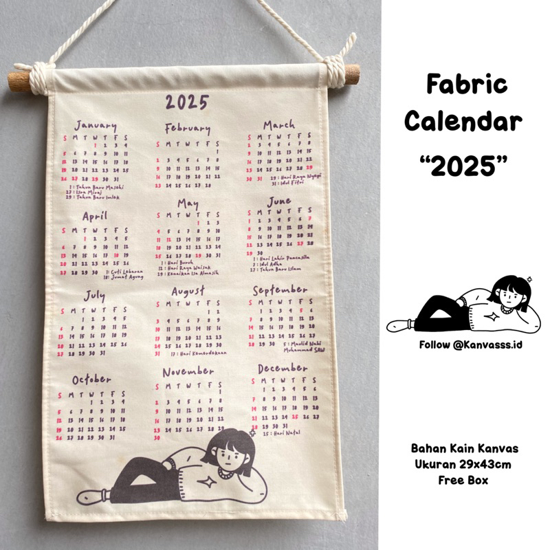 

FABRIC CALENDAR 205//Kalender kain 2025//aesthetic walldecor//calendar 2025//kalender aesthetic