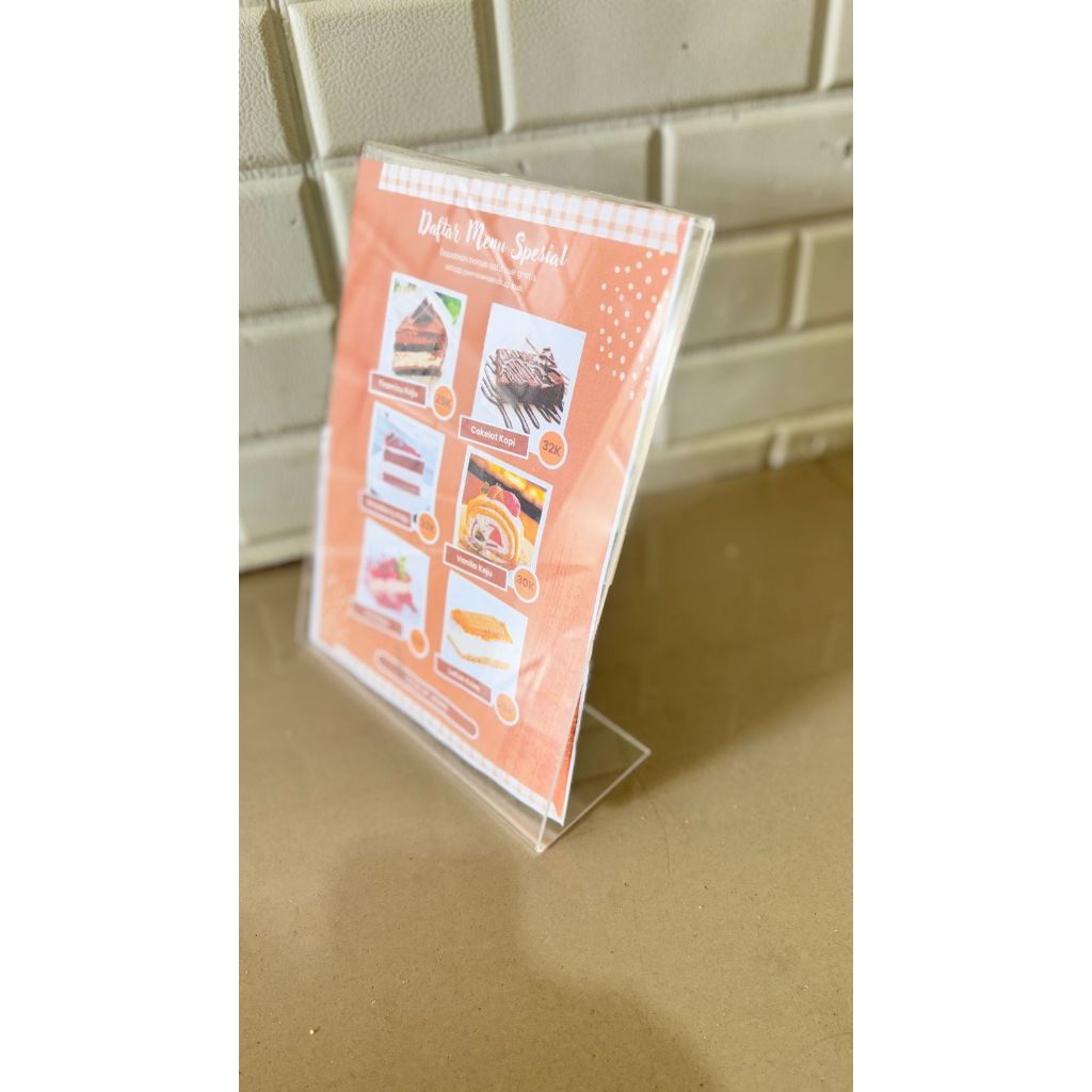 STAND AKRILIK A4 TIPE L DISPLAY STAND MENU /QRIS