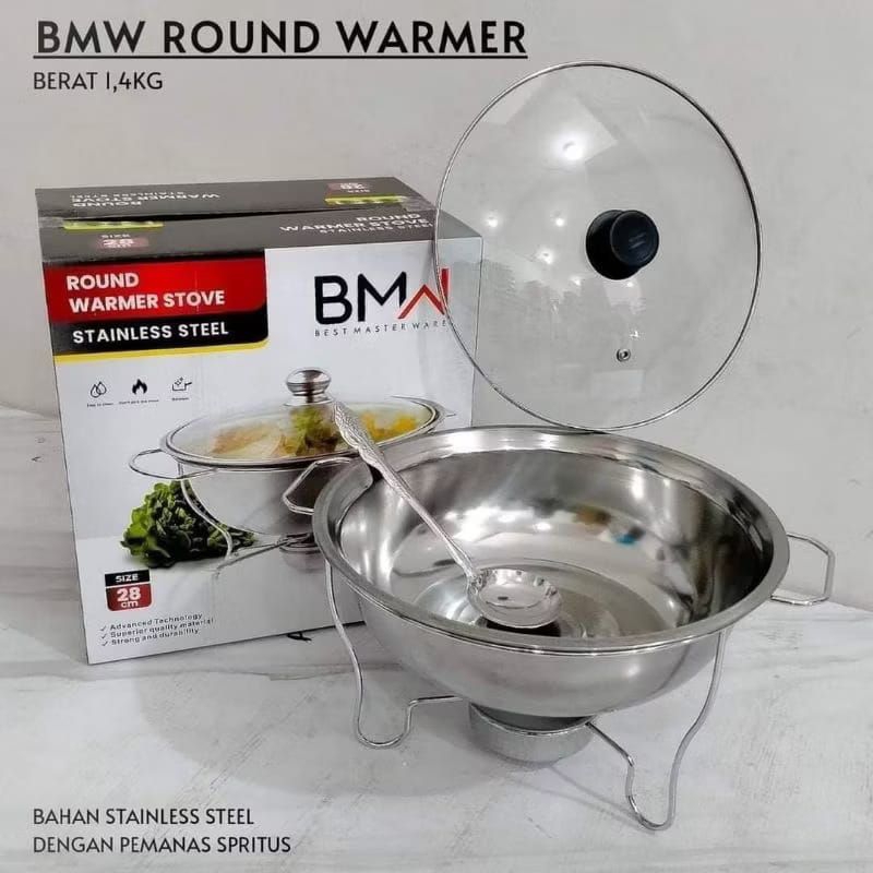 PANCI SAYUR PRASMANAN WARMER STOVE BMW 28 cm / TEMPAT WADAH SAYUR TUTUP KACA / PANCI SET STAINLESS S