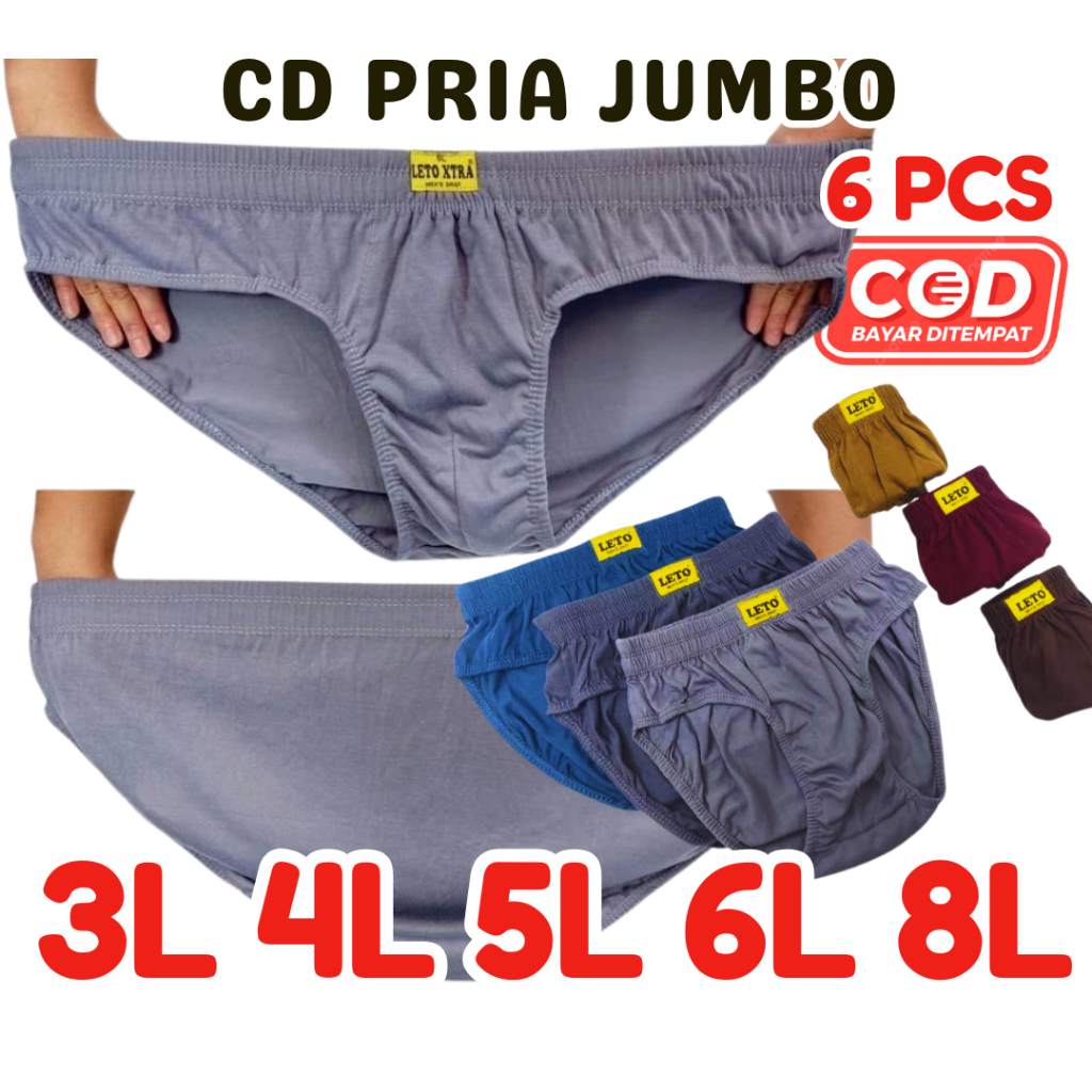 PAKET 6 PCS Celana Dalam Pria Polos Jumbo Leto / CD Pria jUMBO Premium Murah