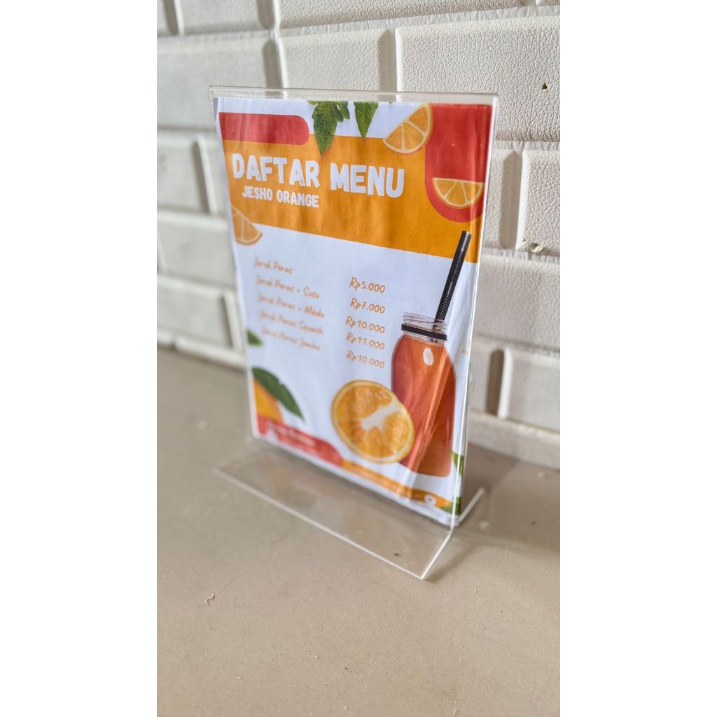 

Stand Akrilik A4 tipe T Display stand menu dan qris