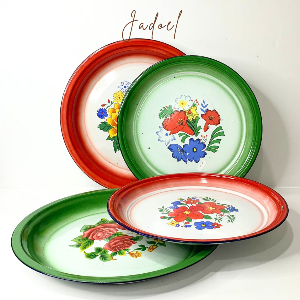 JADOEL Nampan Enamel Bunga Cantik Jumbo Tumpeng(45 cm/50 cm/60 cm) / Baki Enamel Seng Premium