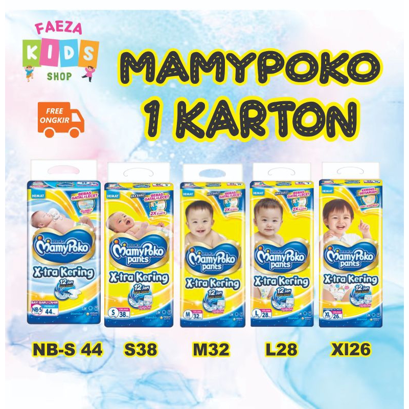 PAMPERS 1 KARTON/DUS TERMURAH Mamypoko Xtra Kering NB-S44/S38/M32/L28/XL26 POPOK BAYI