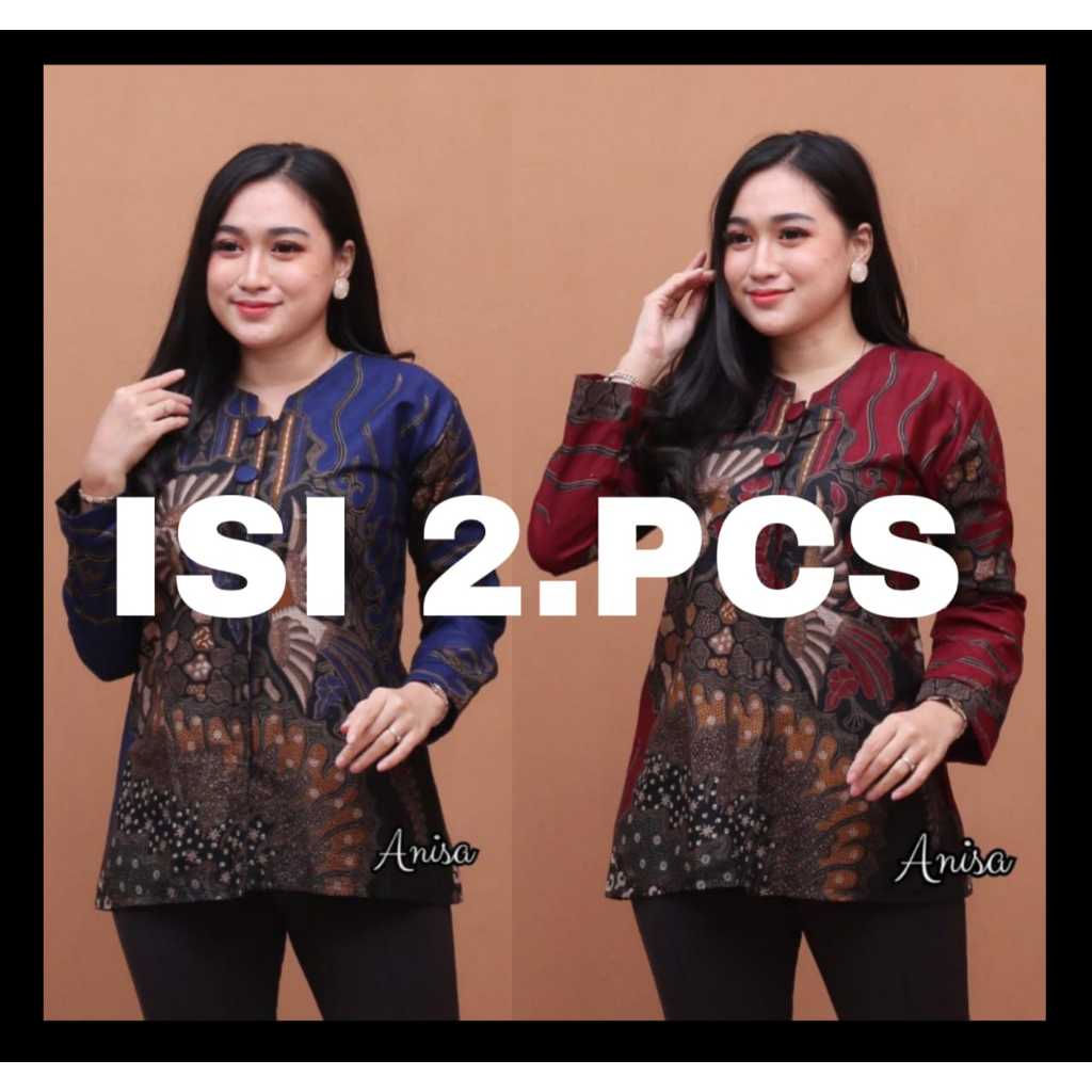 ISI 2 PCS BATIK WANITA BAJU BATIK WANITA MODERN  BLOUSE BATIK MOTIF DAUN LOMPONG
