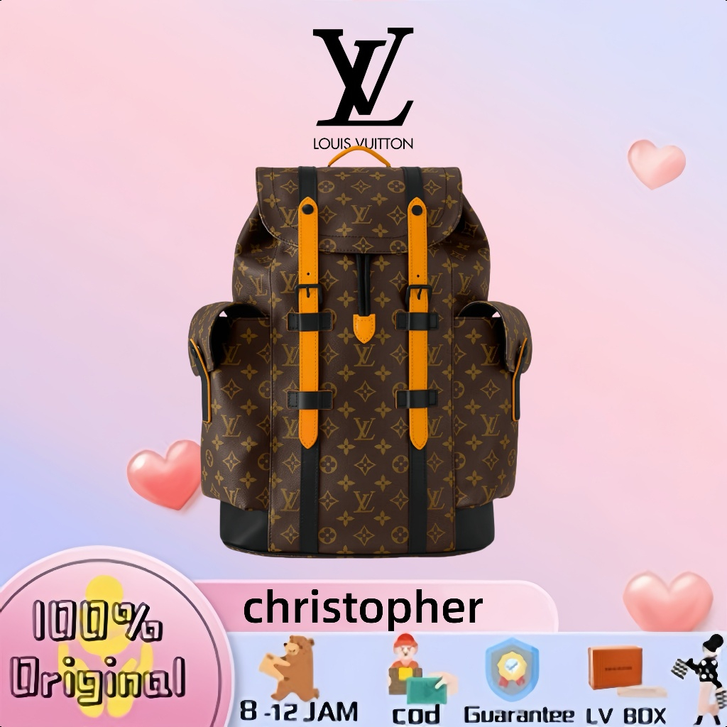 [100% Original]LV christopher Tas Ransel /Ransel Pria/Tas kulit sapi klasik（Box + dust bag）