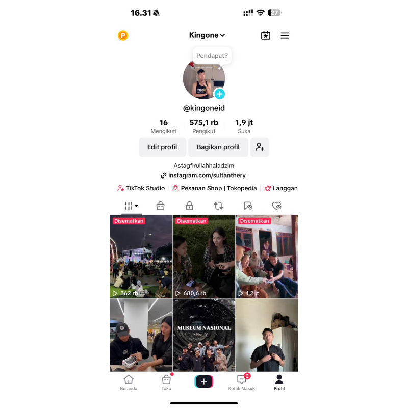 Jual akun tiktok 500k followers 5jt aja