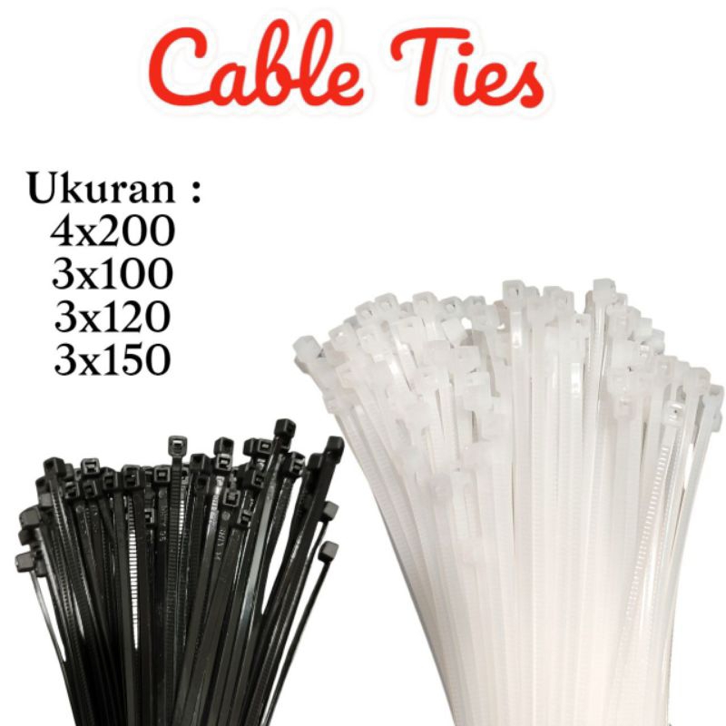 

Nylon Cable Kabel Ties Ukuran 100MM 120MM 150MM 200MM Tali Pengikat Plastik Kabel Tis Per 50 Pcs Putih Hitam