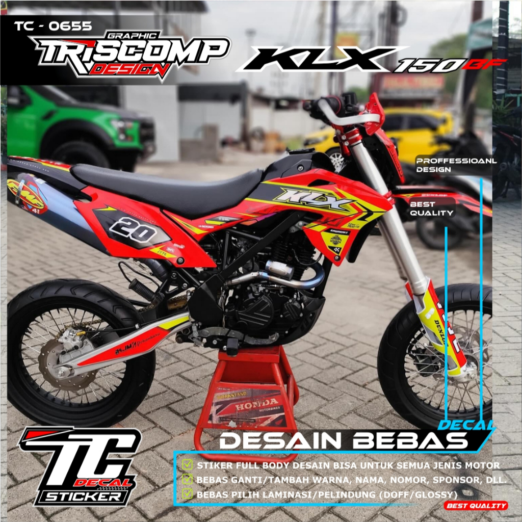 Decal Custom Sticker KLX BF 150 new motif merah merona kombinasi hologram timbul fullbody Bisa reque