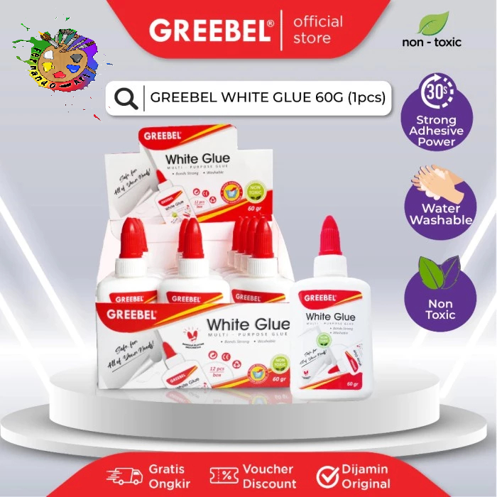 

GREEBEL White Glue 60 GR / Lem Putih Greebel 60gr / Lem Kertas / Lem Kain / Lem Kayu