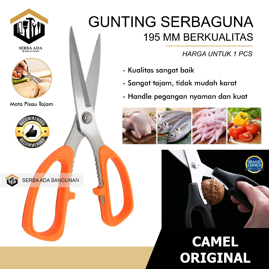 

SAB Camel Gunting Serbaguna / Multifungsi Gunting Kertas kain / gunting, gunting serbaguna, gunting multifungsi, gunting stainless, camel / Gunting murah serbaguna tajam / Gunting Multifungsi Serbaguna Super Tajam (G778) / CAMEL Gunting Kulit Kain Seng