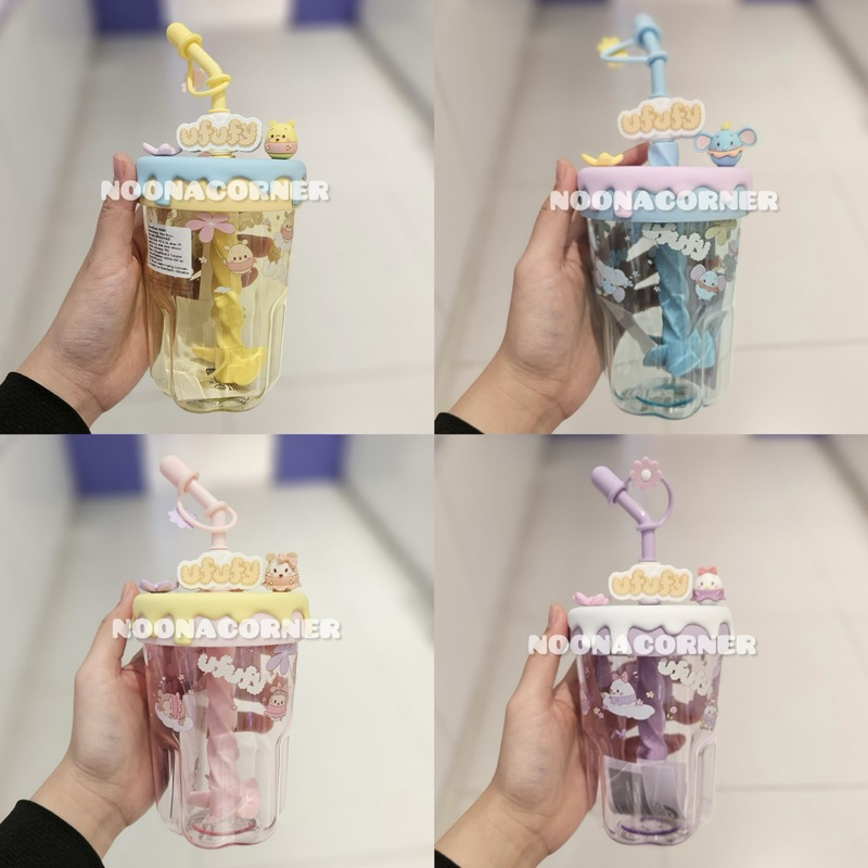 Miniso x Disney ‼️ Botol Minum / Tumbler Plastik + Sedotan Ufufy Collections (Pooh / Dumbo / Minnie 