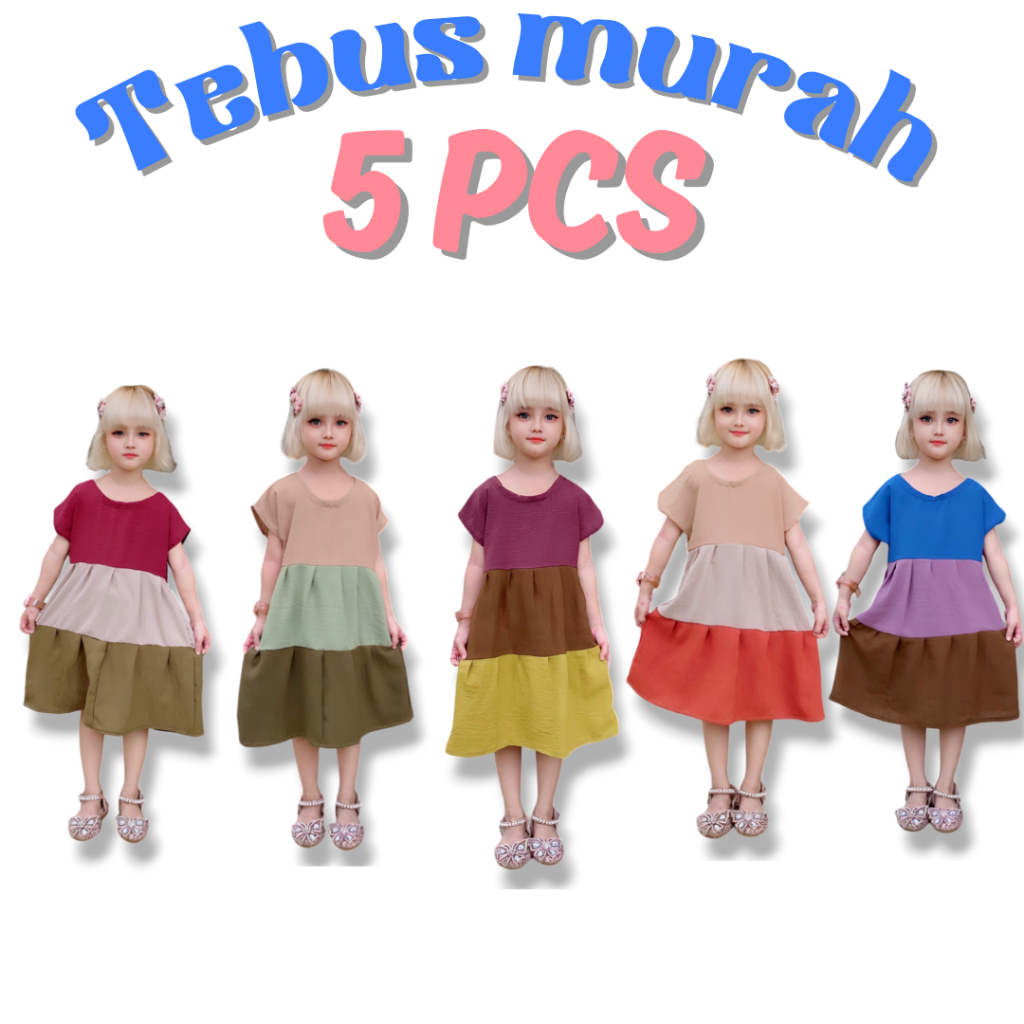 PAKET 5 PCS DASTER PELANGI usia 1-6 tahun daster anak perempuan daster cringkle daster bayi daster