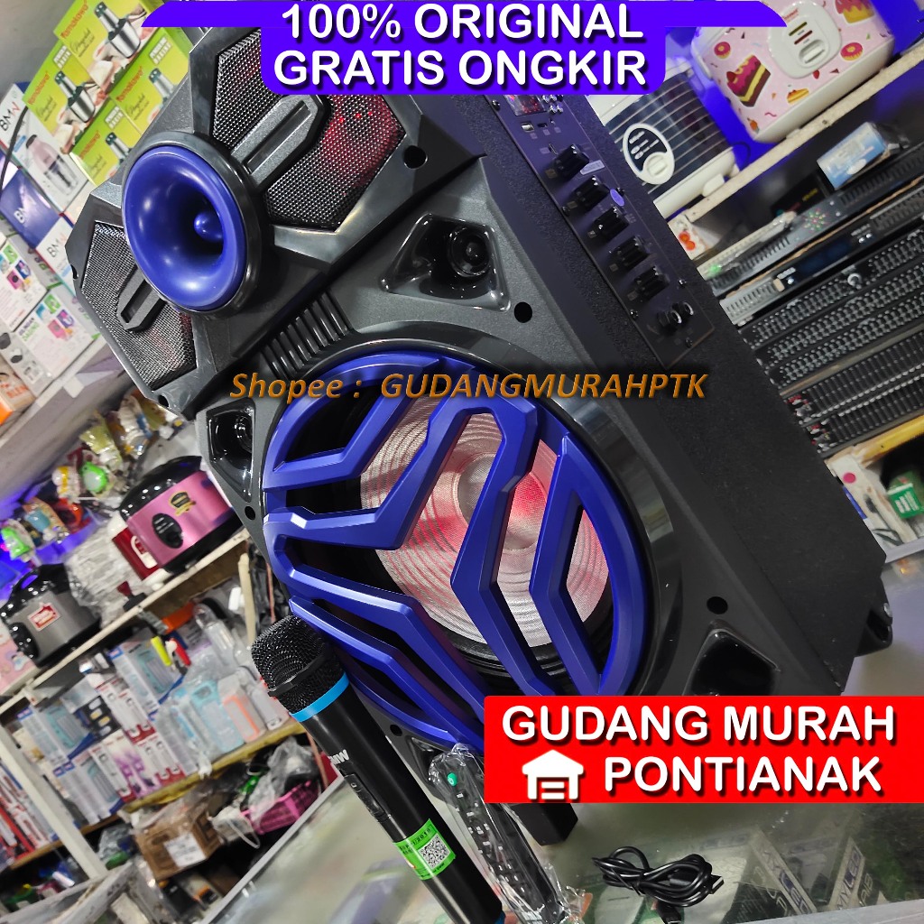 Speaker Aktif Portable GMC Teckyo 779D Bluetooth Karaoke XBass 1 Mic Wireless + Free MIC Wireless