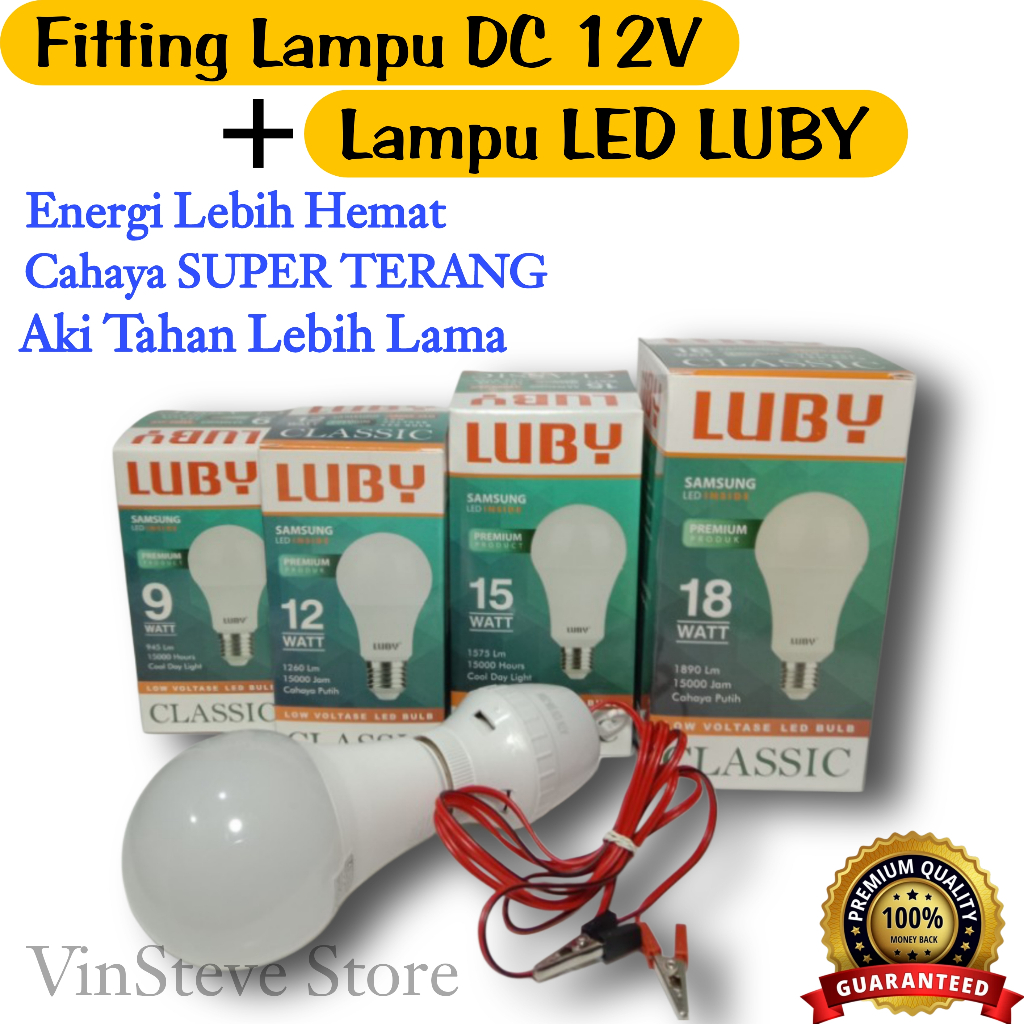 Fitting Lampu Aki | DC + Lampu Led LUBY Classic  PAKET Super Terang