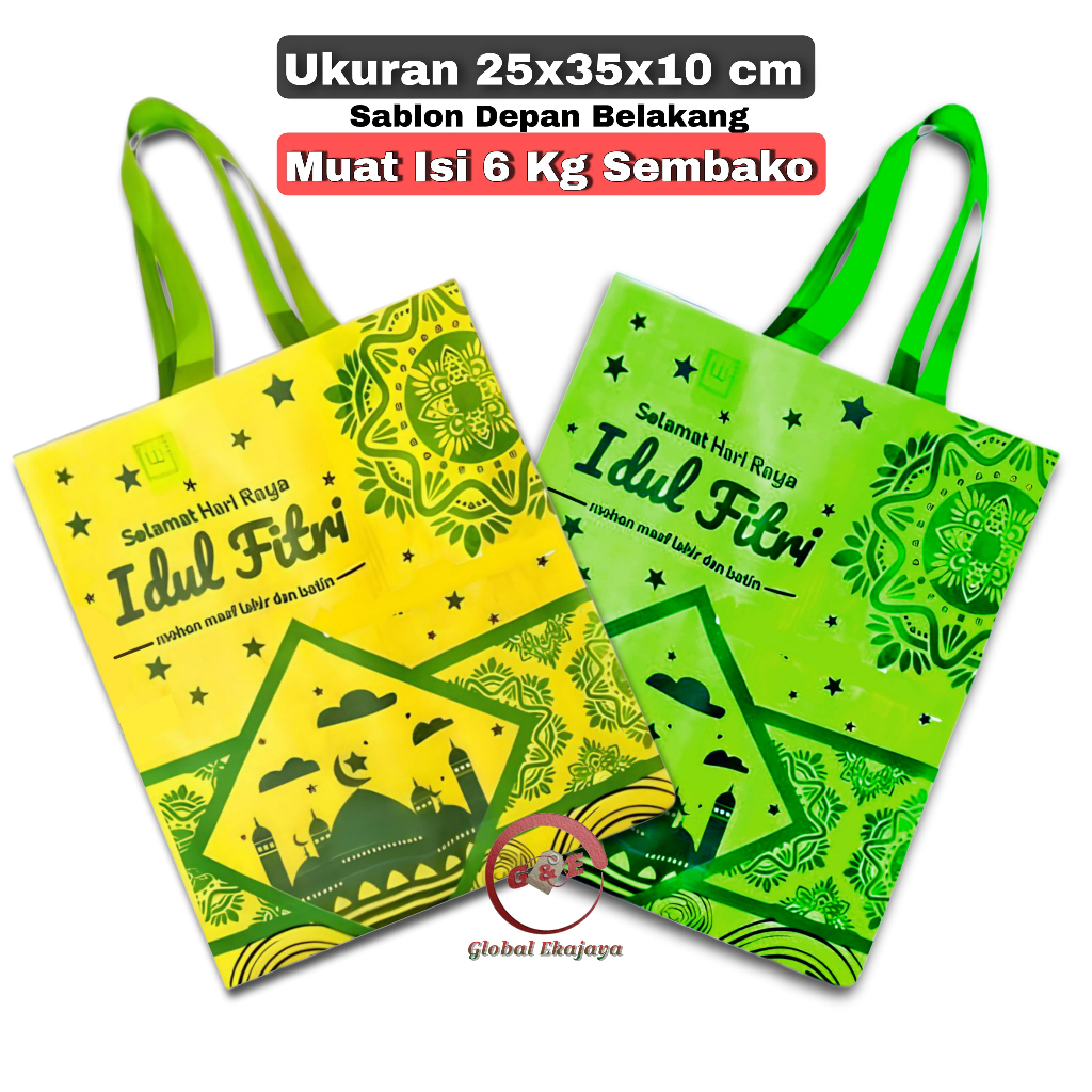 

Tas Kain Spunbond Idul Fitri Ukuran Sedang 25x35x10 cm Goodie Bag Lebaran Bingkisan THR Sembako
