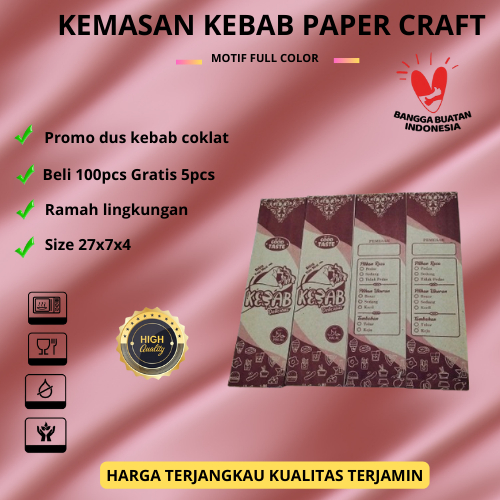 

PROMO Kertas kebab coklat murah isi 50 pcs, Kemasan dus kebab paper craft isi 50pcs