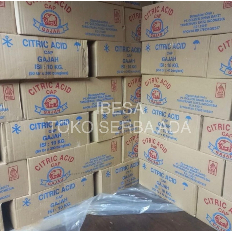 

Citric Acid Cap Gajah/Sitrun/Citrun/Asam Sitrat/Asam Sitrun 50Gr Gram x 200 Pcs ( Sachet ) / 1 Dus
