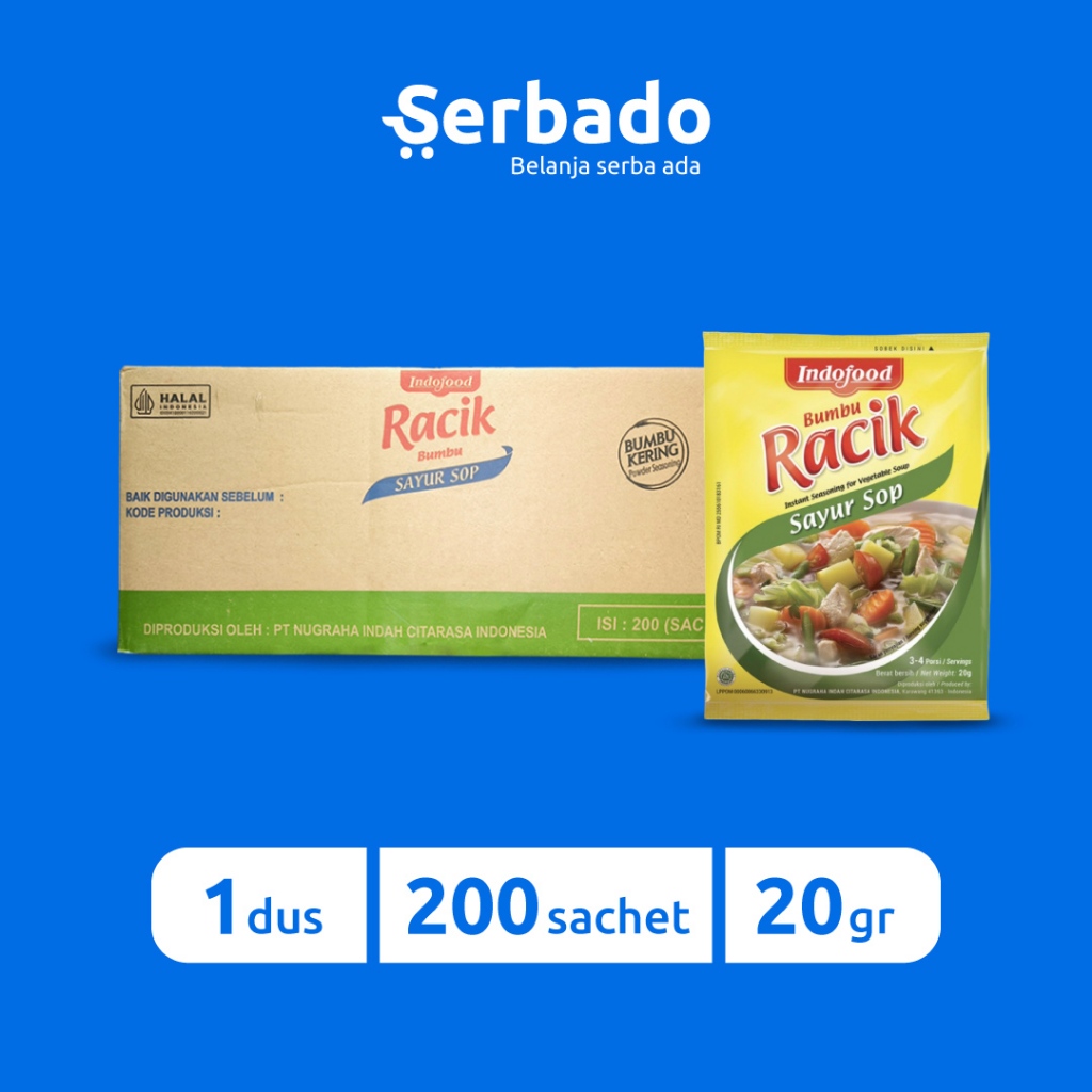 

Racik Bumbu Indofood Sayur Sop Kemasan Sachet 20gr 1 Dus (Isi 200 sachet)