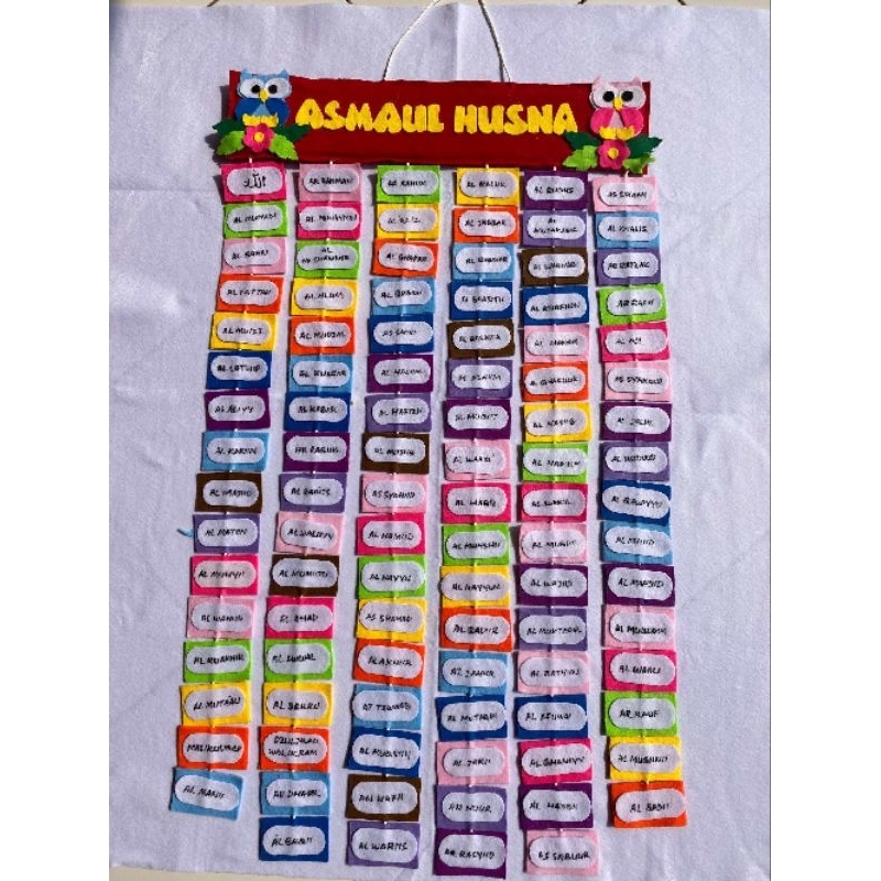 Hiasan Kelas/Asmaul Husna/PAUD/TK/SD/SMP/SMA/Aksesoris/Dekorasi/Hiasan Dingding/Kerajinan kain flane