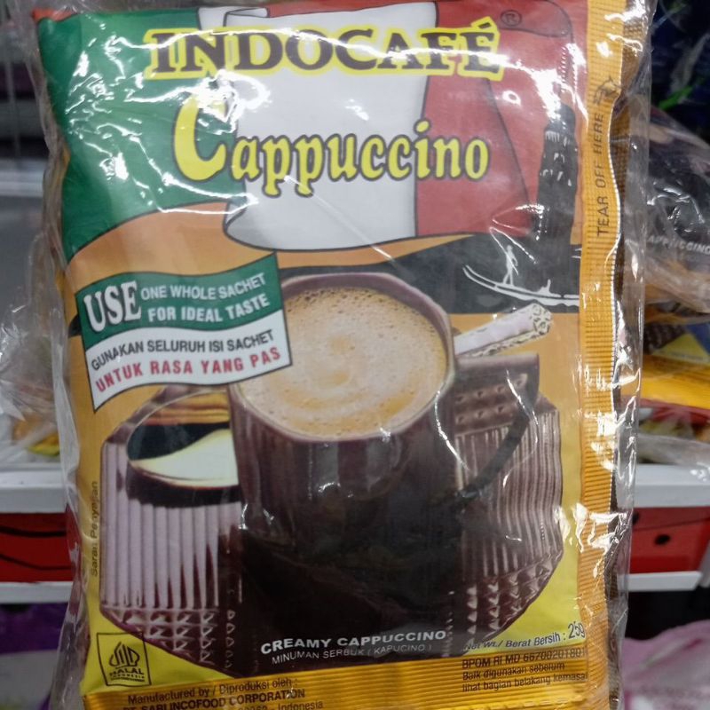 

Indocafe Cappuccino renteng kopi saset isi 10 saset