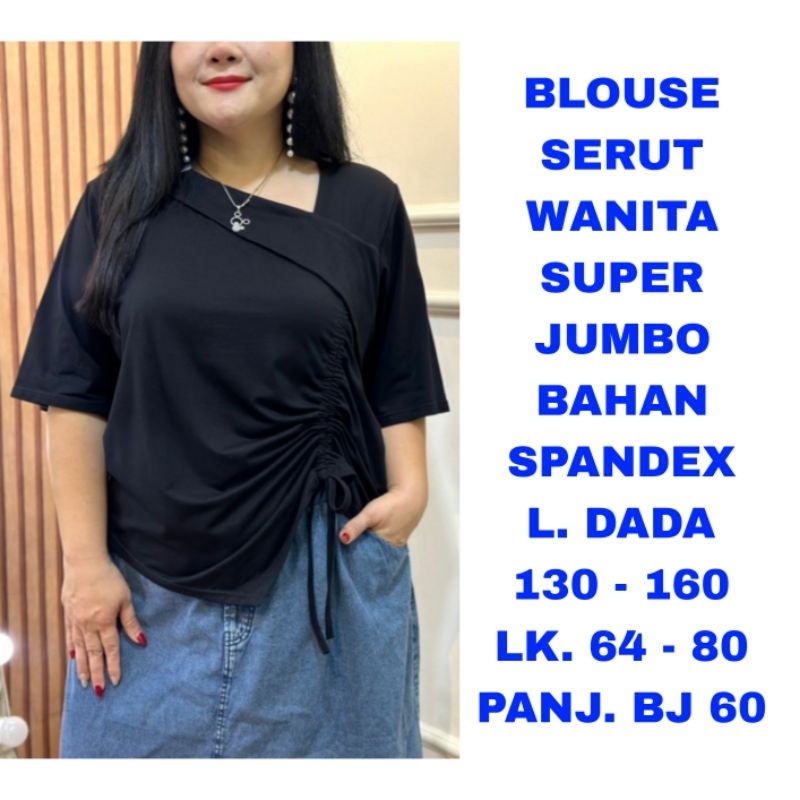WK BLOUSE SERUT WANITA SUPER JUMBO LD. 130 140 150 160 BAJU ATASAN WOMEN TOP HITAM MODEL TERBARU