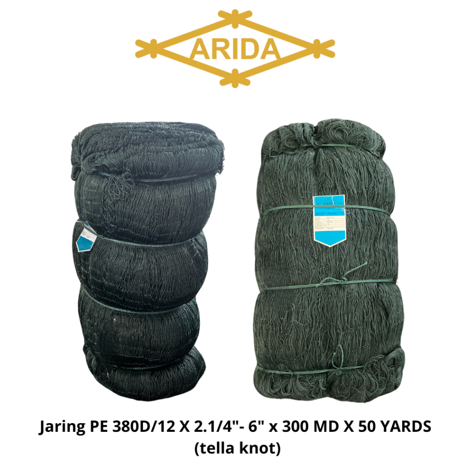 Jaring PE Arida 380D/12 X 2.1/4" - 6" x 300 MD x 50 YARDS (tella knot)