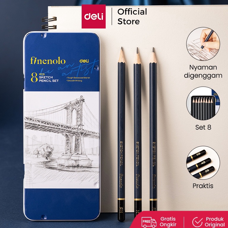 

KODE R98S Deli Sketch Pencil Set Pensil Sketsa Pensil Gambar isi 8 Tempat Pensil Metal EC26