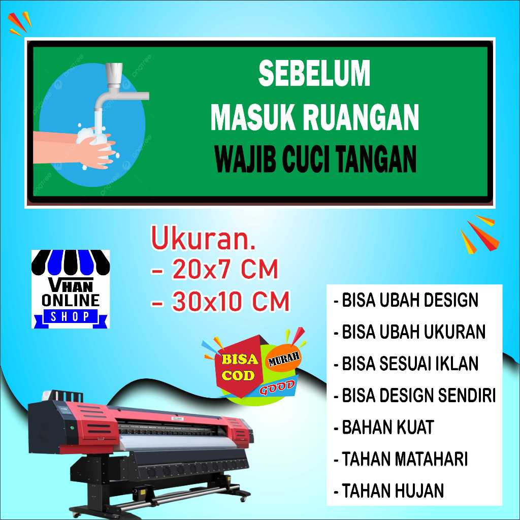

Cetak Stiker Tulisan Wajib Cuci Tangan Bahan Kuat Hijau